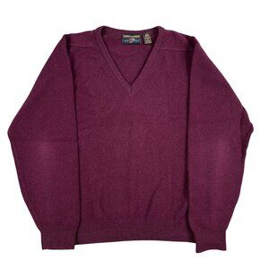 VTG Amherst & Brock Sweater Mens Medium 100%‎ Lambswool Wine V-Neck